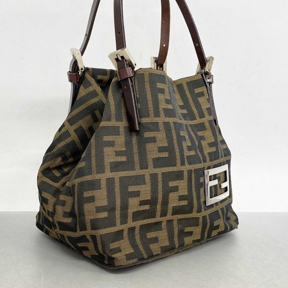 Fendi Handbag Zucca Nylon Canvas Brown Silver Hardware Pre-owned Women's - Picture 2 of 10